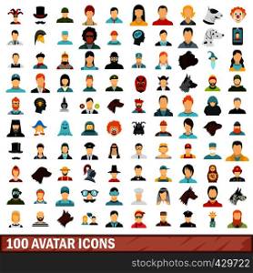 100 avatar icons set in flat style for any design vector illustration. 100 avatar icons set, flat style