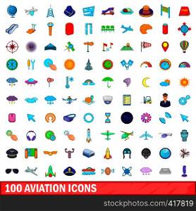 100 aviation icons set in cartoon style for any design vector illustration. 100 aviation icons set, cartoon style