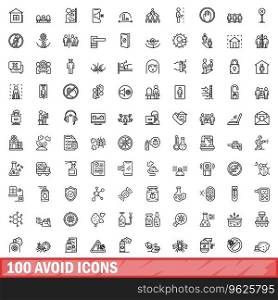 100 avoid icons set. Outline illustration of 100 avoid icons vector set isolated on white background. 100 avoid icons set, outline style