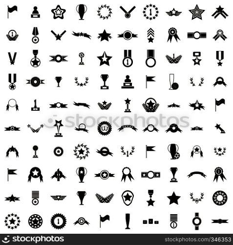 100 Awards icons set in simple style isolated on white background. 100 Awards icons set, simple style