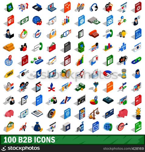 100 b2b icons set in isometric 3d style for any design vector illustration. 100 b2b icons set, isometric 3d style