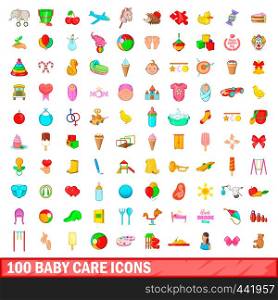 100 baby care icons set in cartoon style for any design vector illustration. 100 baby care icons set, cartoon style