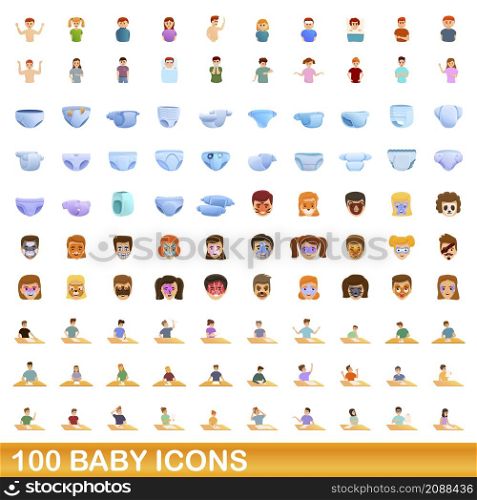 100 baby icons set. Cartoon illustration of 100 baby icons vector set isolated on white background. 100 baby icons set, cartoon style