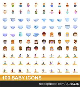 100 baby icons set. Cartoon illustration of 100 baby icons vector set isolated on white background. 100 baby icons set, cartoon style