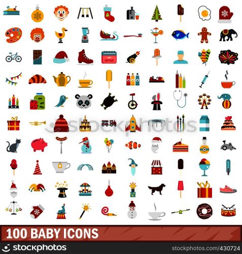 100 baby icons set in flat style for any design vector illustration. 100 baby icons set, flat style