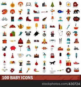 100 baby icons set in flat style for any design vector illustration. 100 baby icons set, flat style