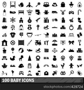 100 baby icons set in simple style for any design vector illustration. 100 baby icons set, simple style