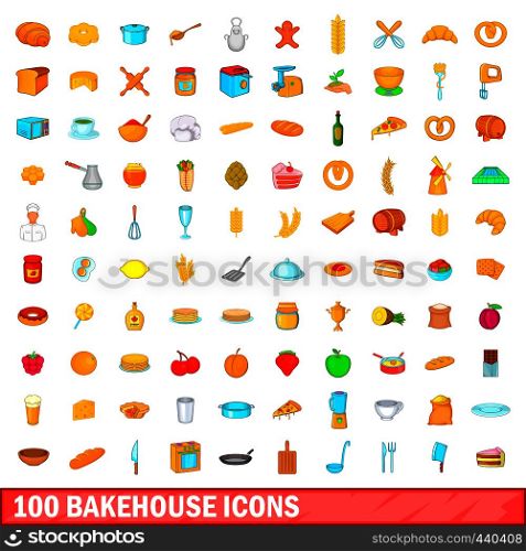 100 bakehouse icons set in cartoon style for any design vector illustration. 100 bakehouse icons set, cartoon style