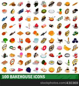 100 bakehouse icons set in isometric 3d style for any design vector illustration. 100 bakehouse icons set, isometric 3d style