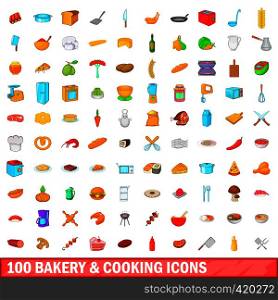 100 bakery and cooking icons set in cartoon style for any design vector illustration. 100 bakery and cooking icons set, cartoon style