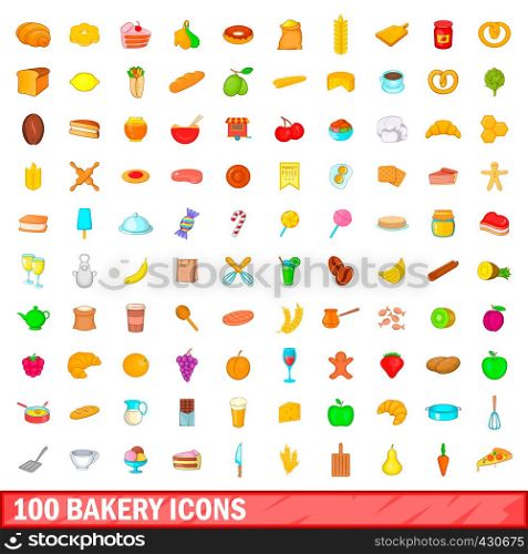 100 bakery icons set in cartoon style for any design vector illustration. 100 bakery icons set, cartoon style