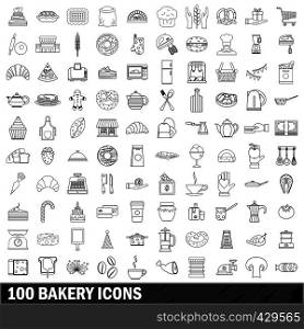 100 bakery set in outline style for any design vector illustration. 100 bakery icons set, outline style
