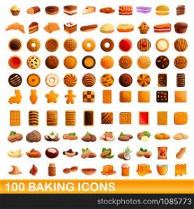 100 baking icons set. Cartoon illustration of 100 baking icons vector set isolated on white background. 100 baking icons set, cartoon style