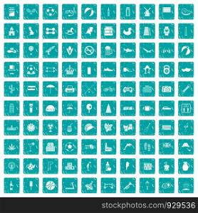 100 ball icons set in grunge style blue color isolated on white background vector illustration. 100 ball icons set grunge blue