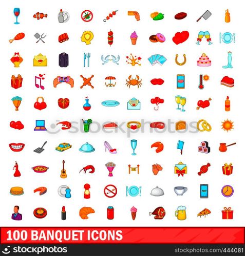 100 banquet icons set in cartoon style for any design vector illustration. 100 banquet icons set, cartoon style