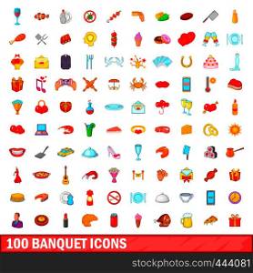 100 banquet icons set in cartoon style for any design vector illustration. 100 banquet icons set, cartoon style