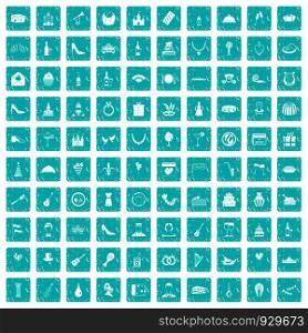 100 banquet icons set in grunge style blue color isolated on white background vector illustration. 100 banquet icons set grunge blue
