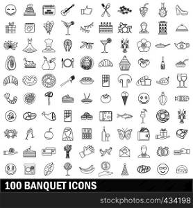 100 banquet icons set in outline style for any design vector illustration. 100 banquet icons set, outline style