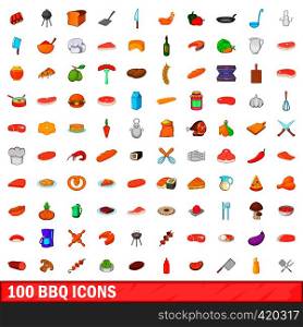 100 barbecue icons set in cartoon style for any design vector illustration. 100 barbecue icons set, cartoon style