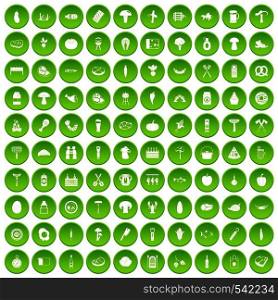 100 barbecue icons set in green circle isolated on white vectr illustration. 100 barbecue icons set green