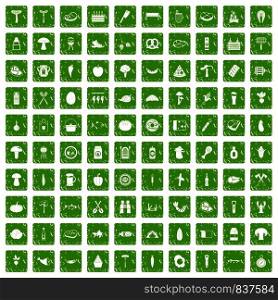 100 barbecue icons set in grunge style green color isolated on white background vector illustration. 100 barbecue icons set grunge green