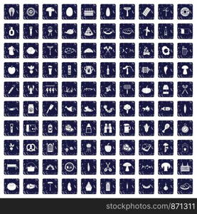 100 barbecue icons set in grunge style sapphire color isolated on white background vector illustration. 100 barbecue icons set grunge sapphire