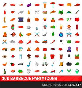 100 barbecue party icons set in cartoon style for any design vector illustration. 100 barbecue party icons set, cartoon style