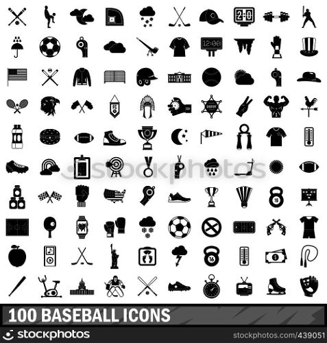 100 baseball icons set in simple style for any design vector illustration. 100 baseball icons set, simple style