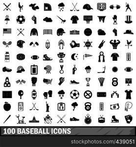 100 baseball icons set in simple style for any design vector illustration. 100 baseball icons set, simple style