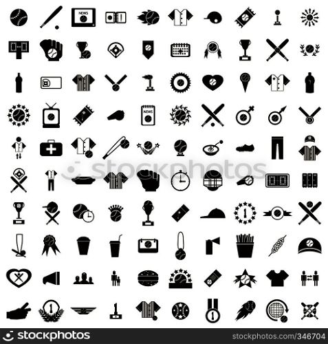 100 Baseball icons set in simple style isolated on white background. 100 Baseball icons set