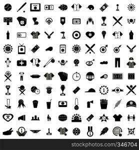 100 Baseball icons set in simple style isolated on white background. 100 Baseball icons set