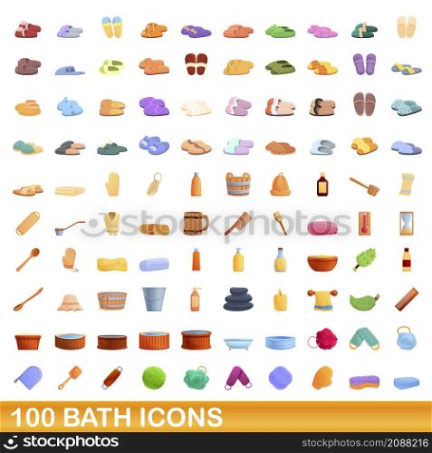 100 bath icons set. Cartoon illustration of 100 bath icons vector set isolated on white background. 100 bath icons set, cartoon style