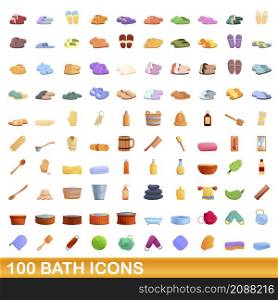 100 bath icons set. Cartoon illustration of 100 bath icons vector set isolated on white background. 100 bath icons set, cartoon style