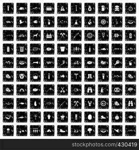 100 BBQ icons set in grunge style isolated vector illustration. 100 BBQ icons set, grunge style