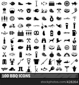 100 BBQ icons set in simple style for any design vector illustration. 100 BBQ icons set, simple style