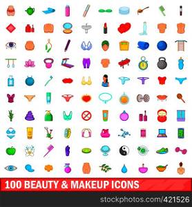 100 beauty and makeup icons set in cartoon style for any design vector illustration. 100 beauty and makeup icons set, cartoon style