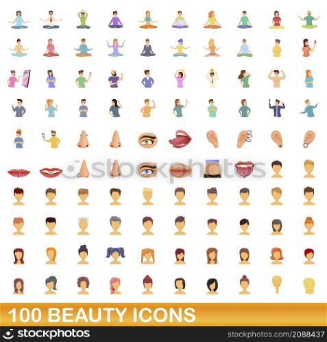 100 beauty icons set. Cartoon illustration of 100 beauty icons vector set isolated on white background. 100 beauty icons set, cartoon style
