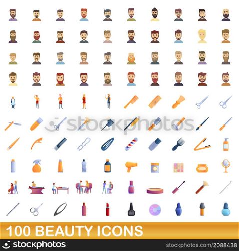 100 beauty icons set. Cartoon illustration of 100 beauty icons vector set isolated on white background. 100 beauty icons set, cartoon style