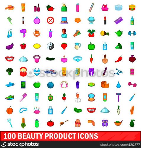100 beauty product icons set in cartoon style for any design vector illustration. 100 beauty product icons set, cartoon style