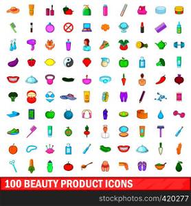 100 beauty product icons set in cartoon style for any design vector illustration. 100 beauty product icons set, cartoon style