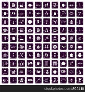 100 beauty product icons set in grunge style purple color isolated on white background vector illustration. 100 beauty product icons set grunge purple