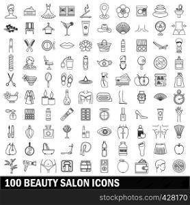 100 beauty salon icons set in outline style for any design vector illustration. 100 beauty salon icons set, outline style