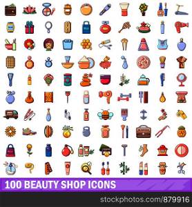 100 beauty shop icons set. Cartoon illustration of 100 beauty shop vector icons isolated on white background. 100 beauty shop icons set, cartoon style