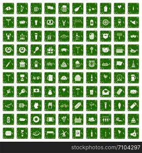 100 beer party icons set in grunge style green color isolated on white background vector illustration. 100 beer party icons set grunge green