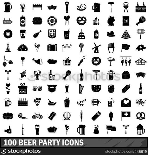 100 beer party icons set in simple style for any design vector illustration. 100 beer party icons set, simple style
