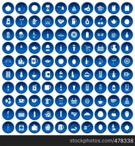 100 beverage icons set in blue circle isolated on white vector illustration. 100 beverage icons set blue