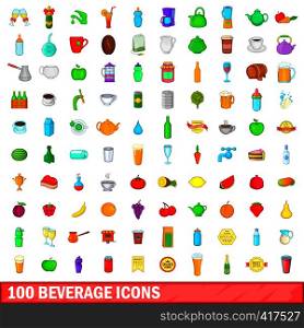 100 beverage icons set in cartoon style for any design vector illustration. 100 beverage icons set, cartoon style