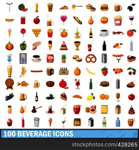 100 beverage icons set in cartoon style for any design vector illustration. 100 beverage icons set, cartoon style
