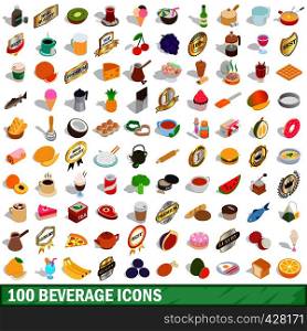 100 beverage icons set in isometric 3d style for any design vector illustration. 100 beverage icons set, isometric 3d style