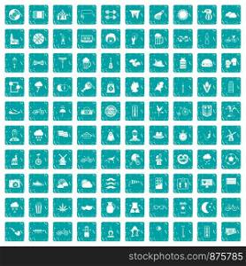 100 bicycle icons set in grunge style blue color isolated on white background vector illustration. 100 bicycle icons set grunge blue